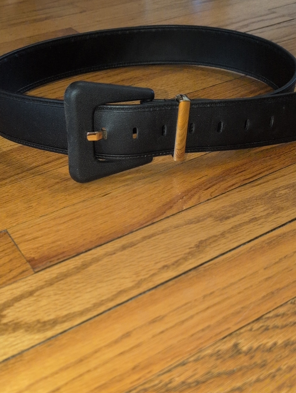 Women's cabi Black Leather Belt with Matte Black Buckle and Gold Accent